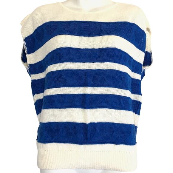 Sweater Bazaar Sweaters - Sweater Bazaar Vintage Dolman Sleeve Blue White Striped USA Made Sweater sz M